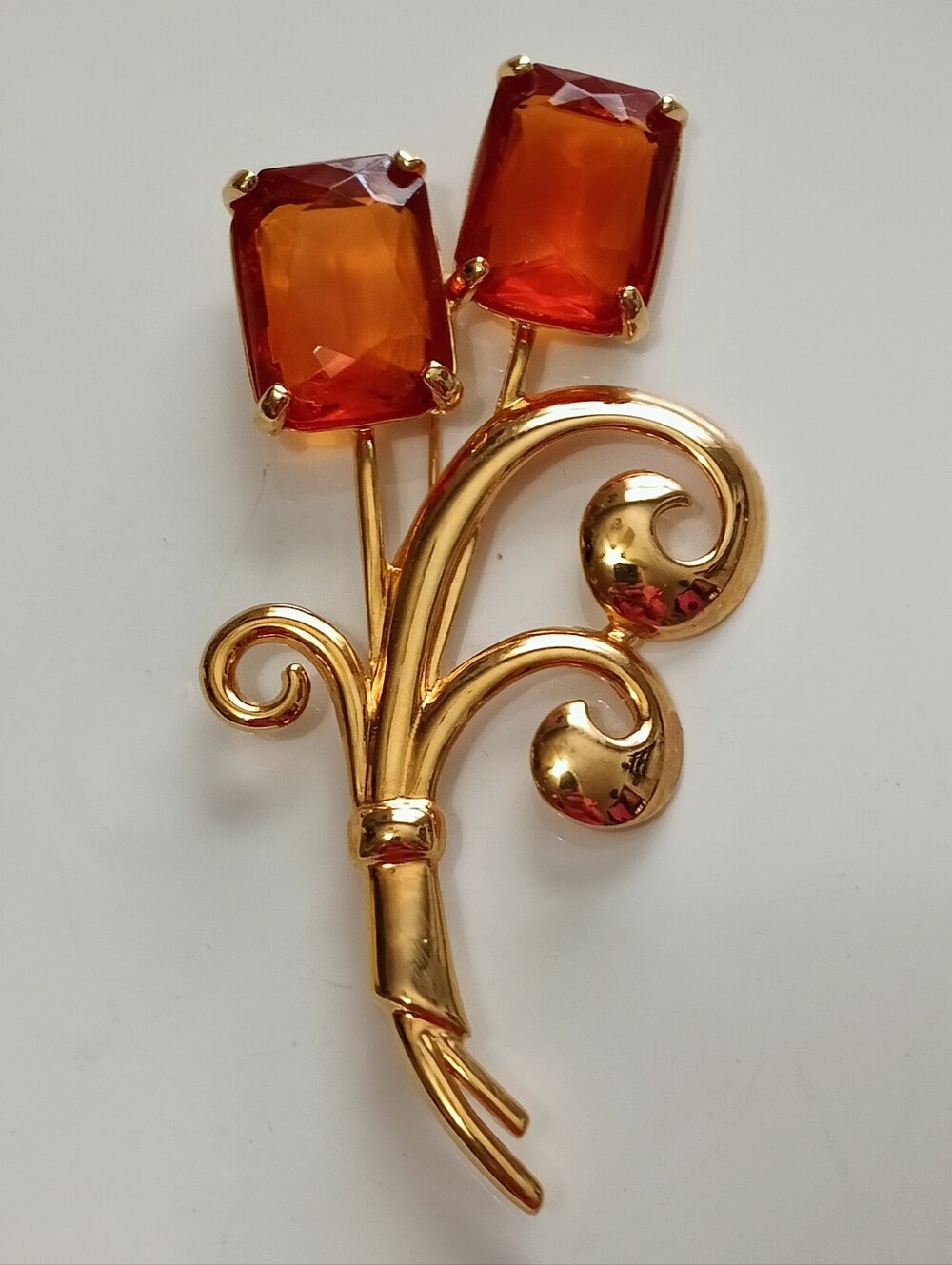 Like New Vintage Nolan Miller Large Gold Tone Brooch w/ Orange Gemstones